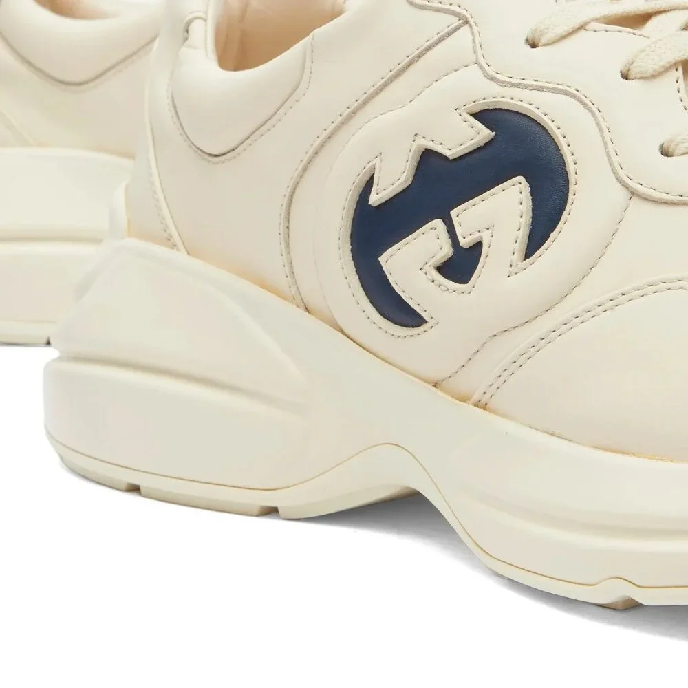 NEW GUCCI Rhyton Interlocking G Ivory Leather Sneakers Men’s G 11.5 / US 12 Auth